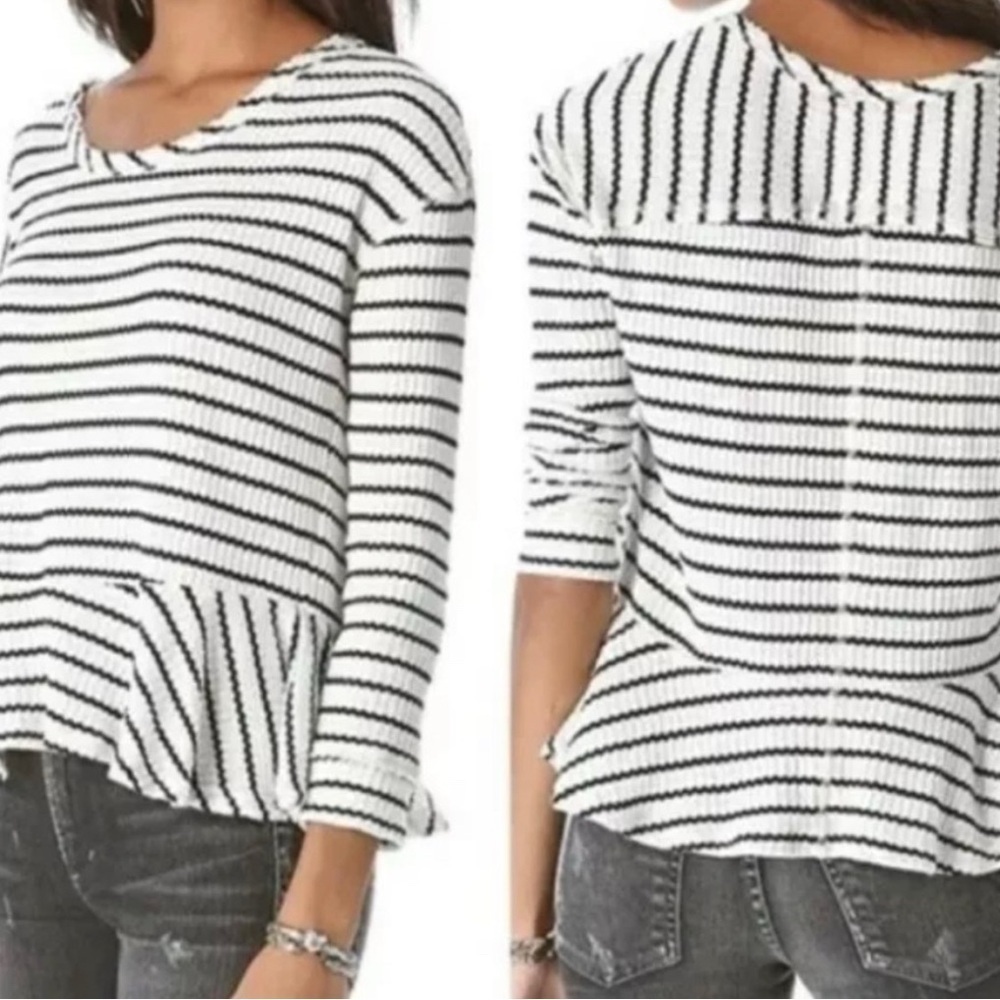 Free People We The Free Auntie Em Black and White Striped Peplum Top Shirt Small
